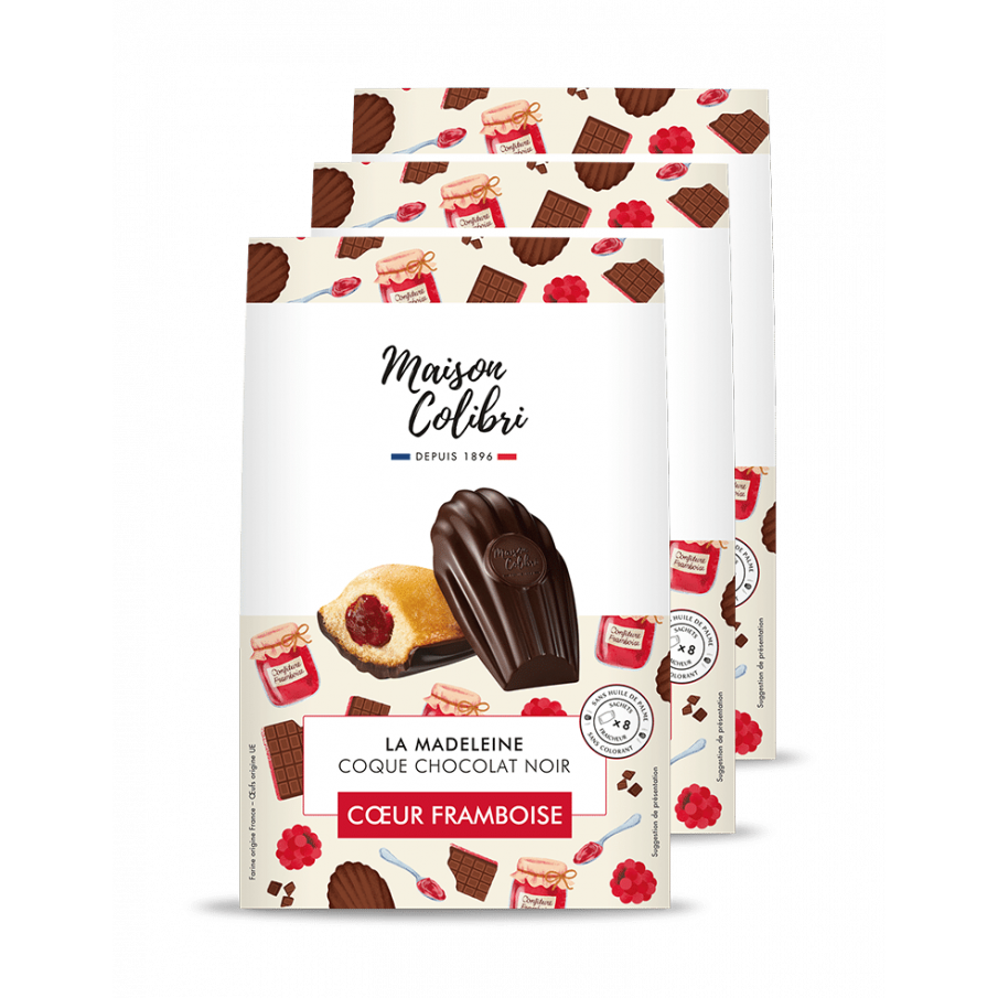 Madeleine Coeur Confiture de Framboise Coque Chocolat Noir