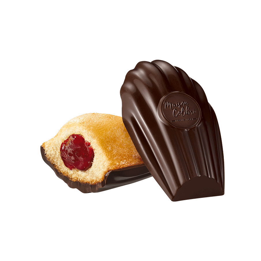 Madeleine Coeur Confiture de Framboise Coque Chocolat Noir