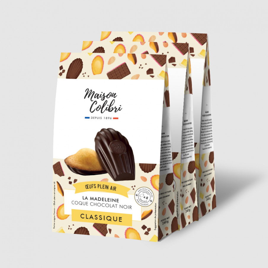 Madeleine nature coque au chocolat noir