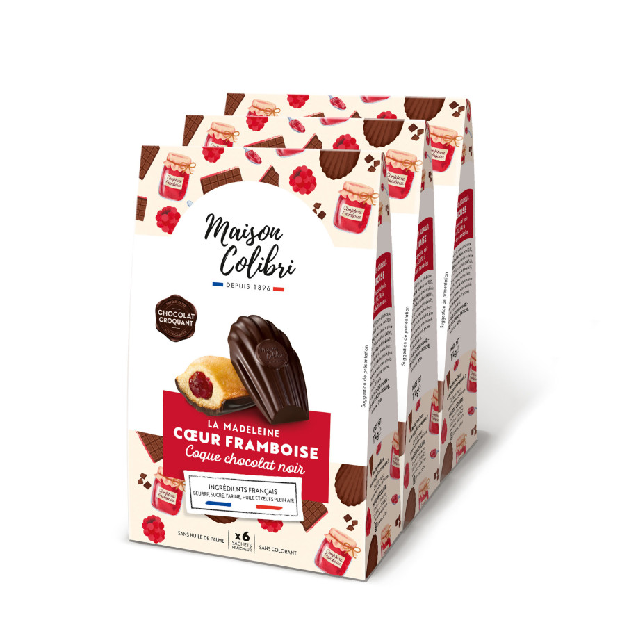 Madeleine Coeur Confiture de Framboise Coque Chocolat Noir