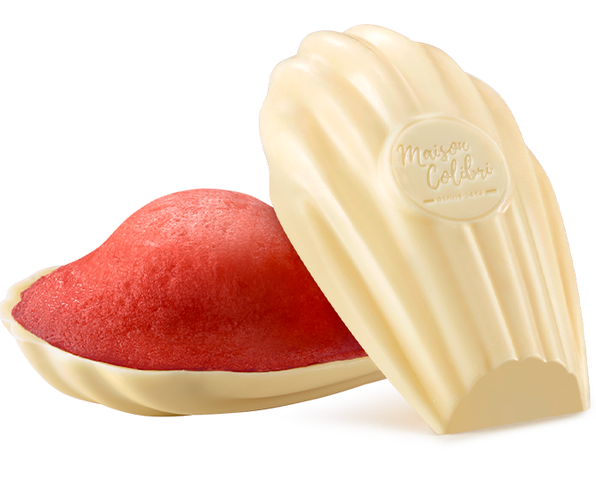 MADELEINE CŒUR FRAMBOISE COQUE CHOCOLAT BLANC